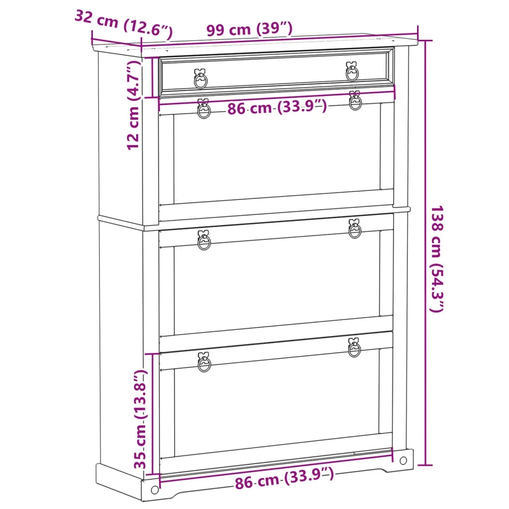 Scarpiera | Mobile per scarpe Corona 99x32x138 cm in Legno Massello di Pino