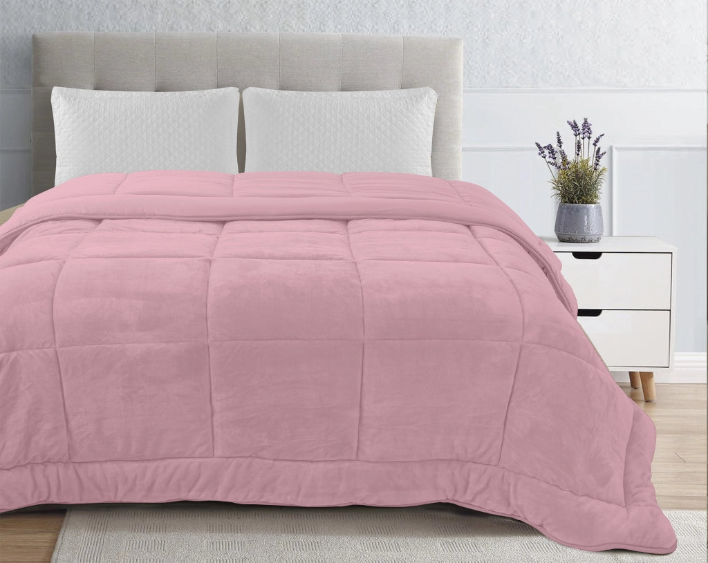 Trapunta Piumone Invernale In Tessuto Flanellato Effetto Velluto 550 Gr-Mq Rosa - Piazza e mezza