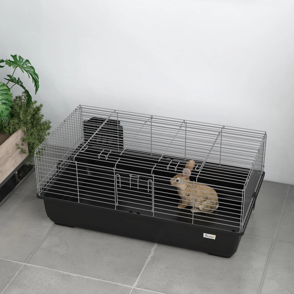 Gabbia per Conigli 2 Porte ¨C zephmum ¨C Nero Argento Metallo Plastica 100x55x41 cm