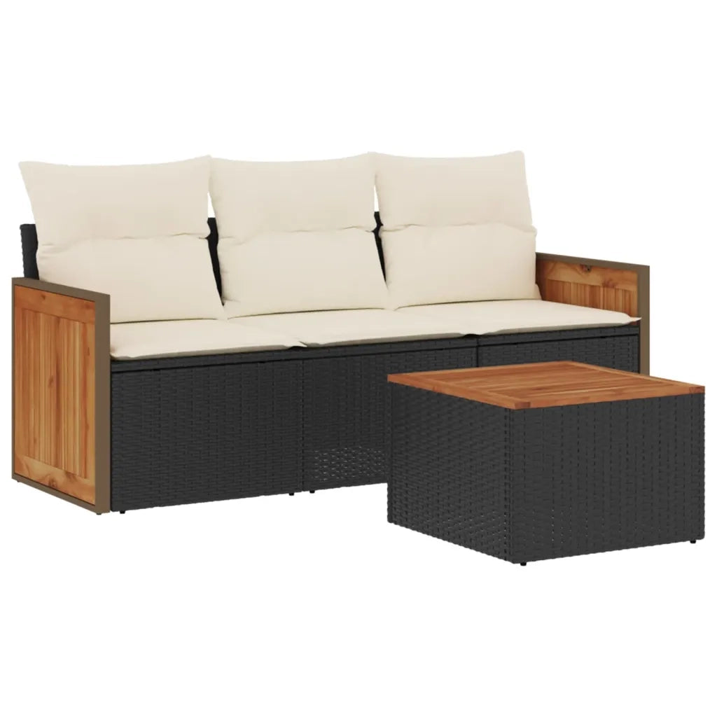 Set Divani da Giardino 4 pz con Cuscini Nero in Polyrattan 3259844