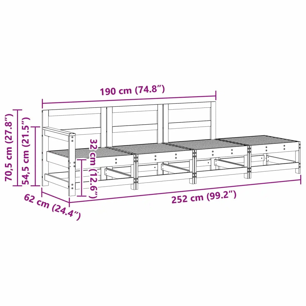 Salotto da Giardino-Divano componibile Sezionale Marrone Cera 252 x 62 x 70,5 cm
