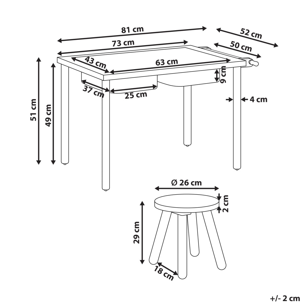 Set tavolo + sgabello Montessori per bambini in legno di pino marrone chiaro per cameretta bambini con funzione di disegno Aggiungi carta Scandi