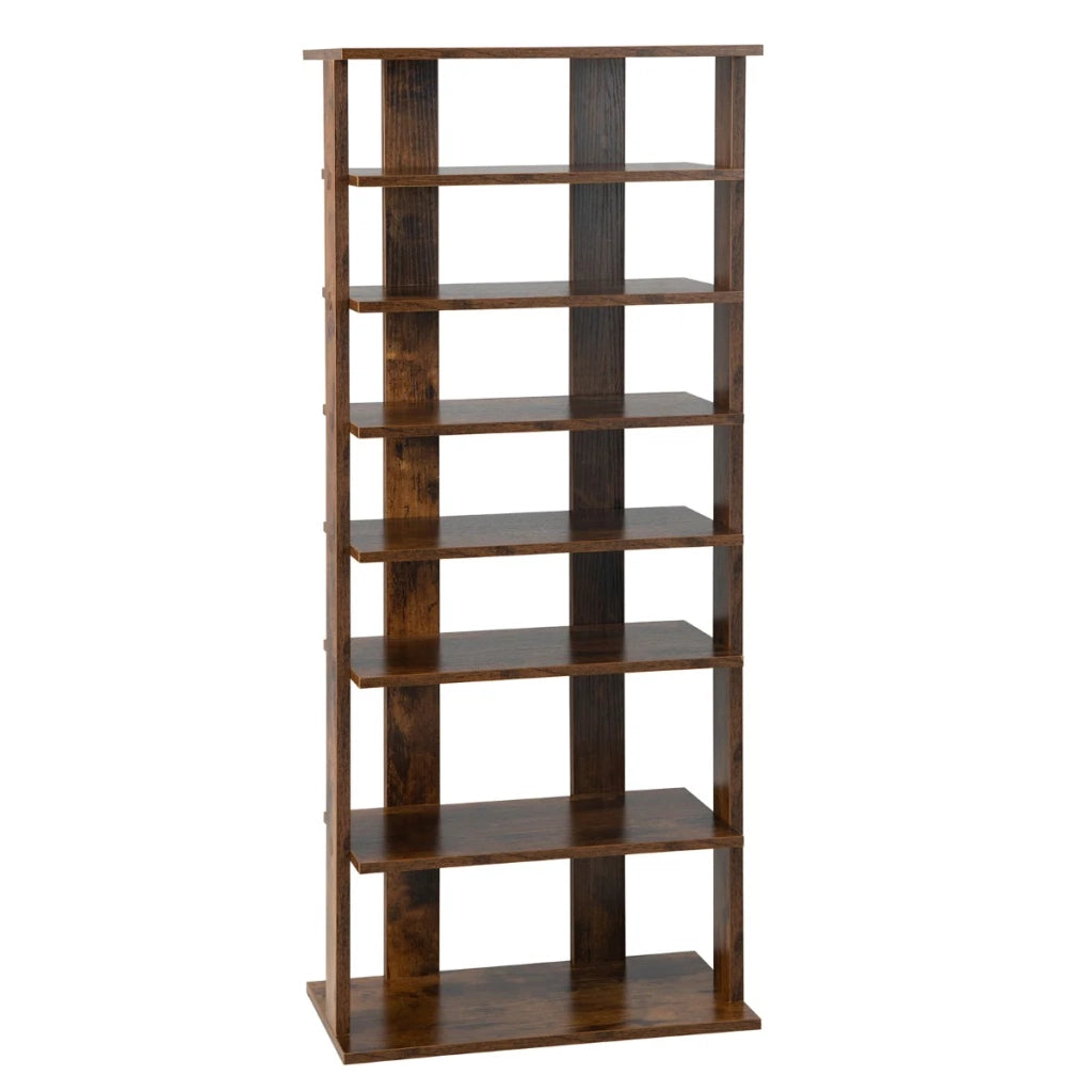 Scarpiera a 7 ripiani e doppia fila 47 x 25,5 x 110 cm base stabile design moderno legno color caffè 20_0012824