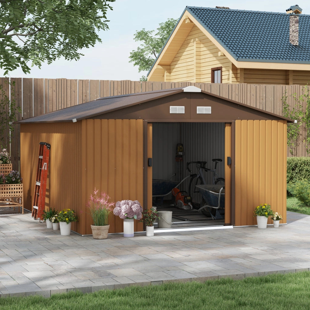 CASETTA da giardino 340x386x200 cm in acciaio gialla con 2 porte scorrevoli