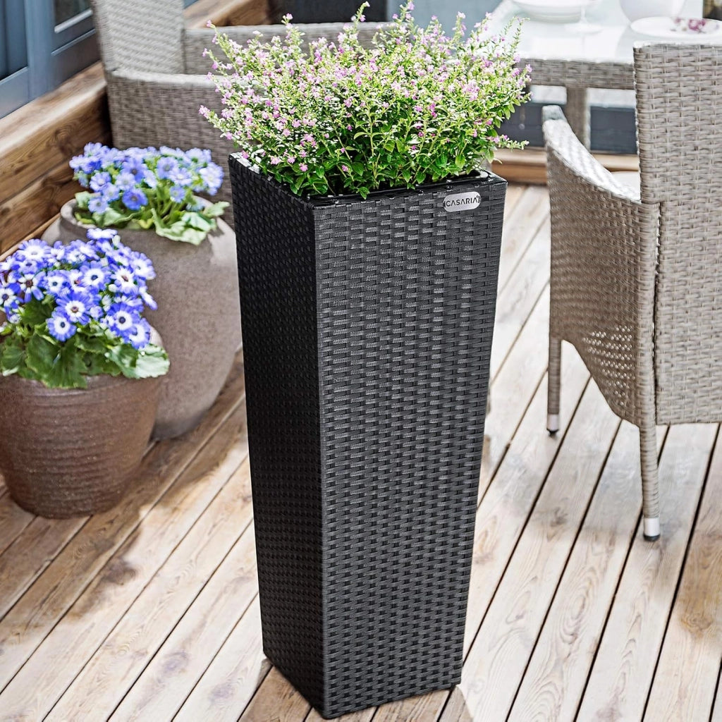 Deuba CASARIA® Set di 3 Vasi da Fiori in Polyrattan Intrecciato con Sottovaso e Foro Deflusso Acqua Richiudibile Vaso per Piante Effetto Rattan da Esterno Giardino Fioriere Fioriera