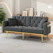 Divano letto 175x80x73.5 cm con schienale regolabile a 3 angoli in velluto grigio
