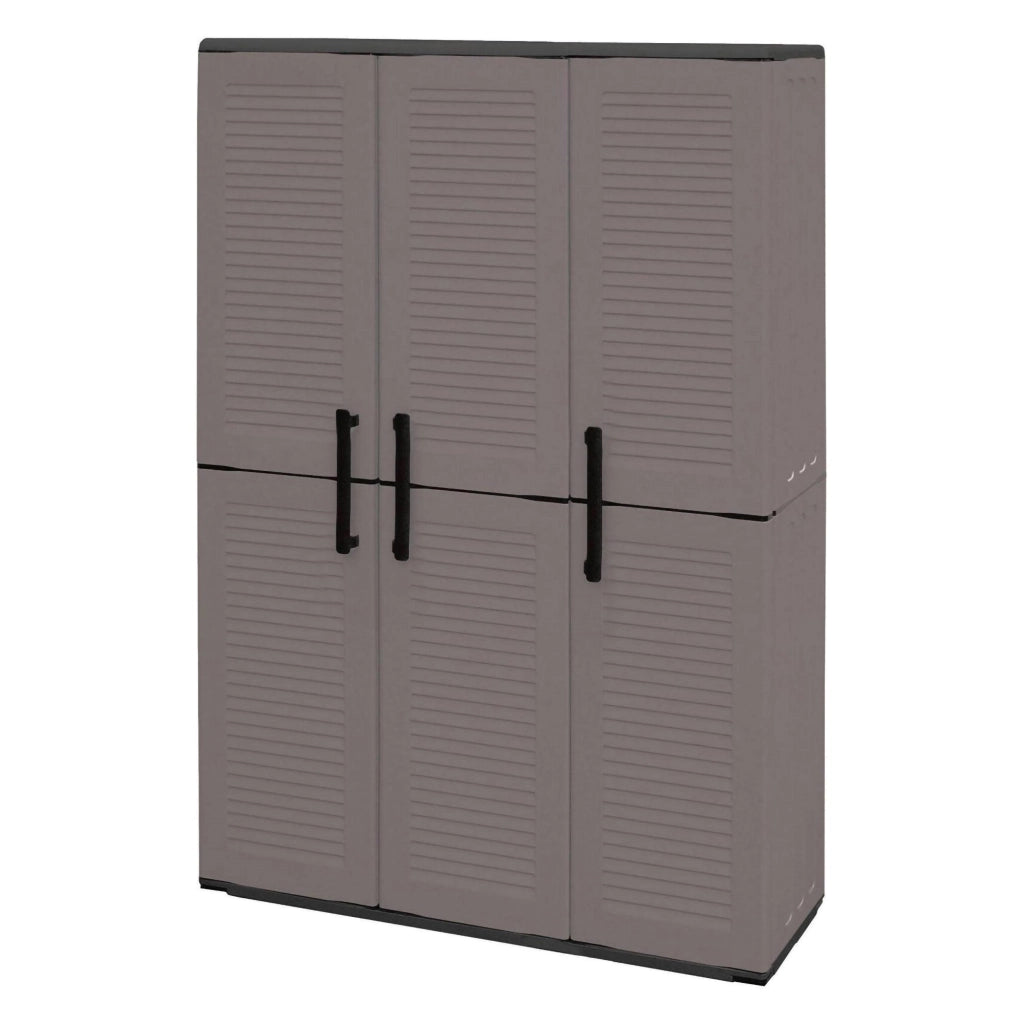 Armadio portascope da esterno o Amordel, Mobile a 3 ante e 3 ripiani regolabili in polipropilene, 100% Made in Italy, cm 102x37h163, colore Grigio