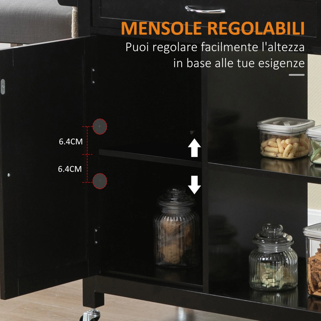 Carrello da Cucina con Cassetto e Armadietto ¨C Zephmum ¨C Legno Nero 83x45x88cm