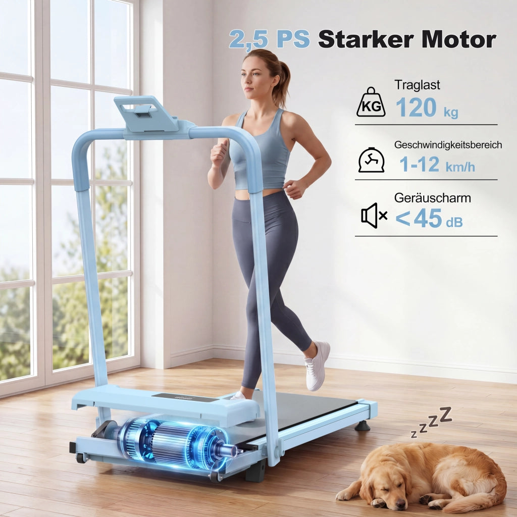 TAPIS ROULANT 3 IN 1 Pieghevole con inclinazione 10%, Blu, Acciaio