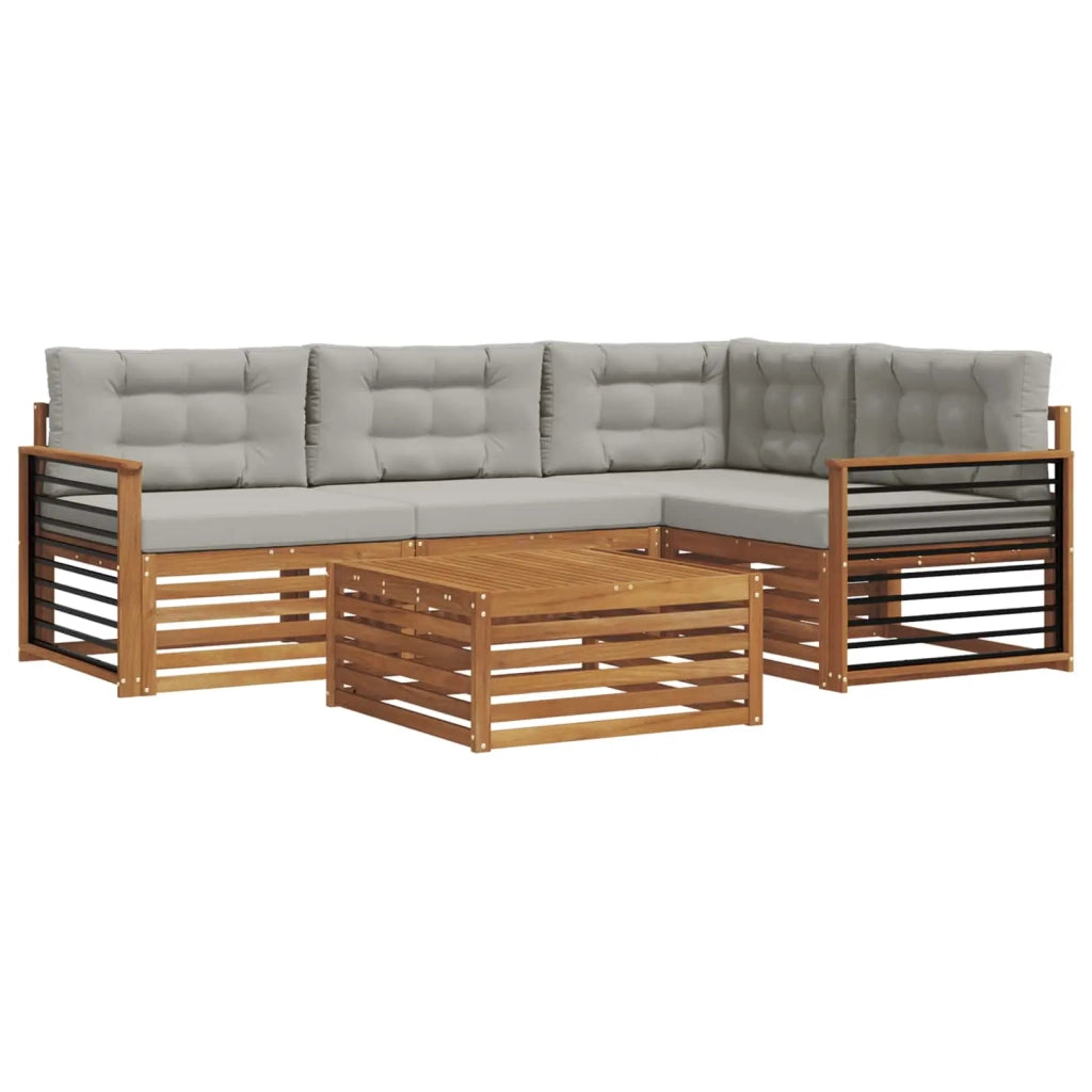 Set di divani da esterno 5 pcs Grigio Naturale e Chiaro