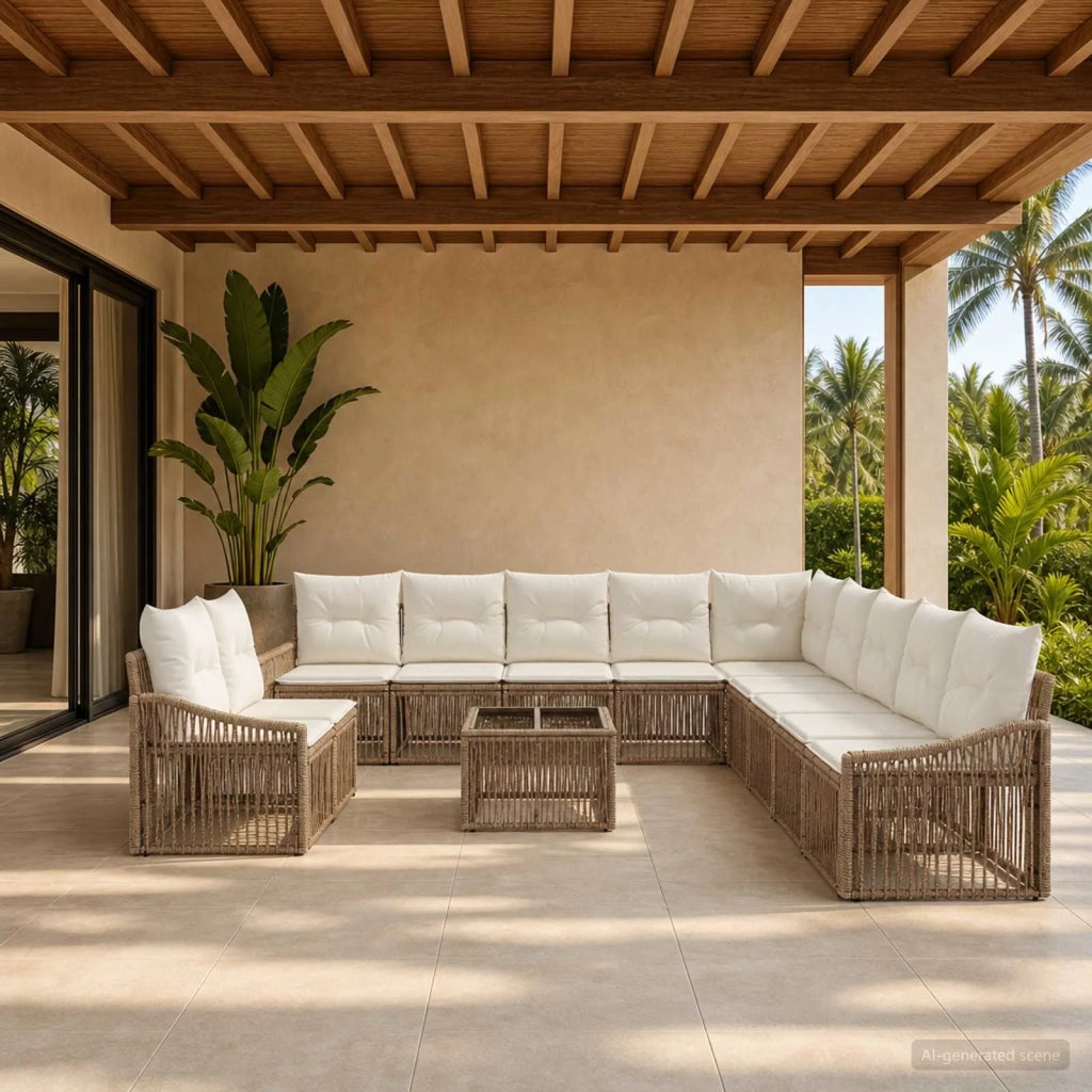 Set Divano da Giardino 12 pcs Beige polyrattan 3436062