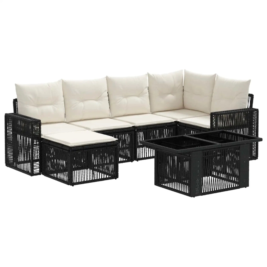 Set Divano da Giardino 7 pz Nero e Bianco Crema polyrattan 3436822