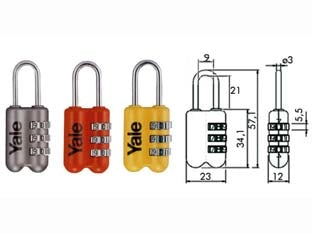 LUCCHETTO AD ARCO A COMBINAZIONE DA VIAGGIO PER VALIGE P2- - mm.23 grigio (YP2/23/128/1G) - 1 blister YALE