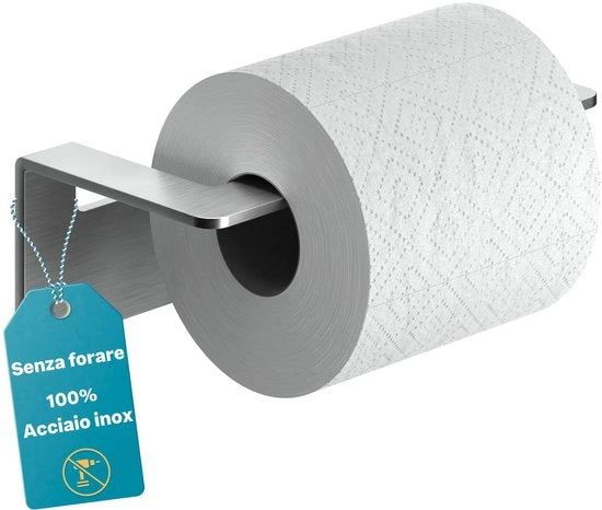 Supporto per carta igienica in acciaio inossidabile senza perforazione - supporto per carta igienica autofissante - 16 x 5,5 x 8 cm