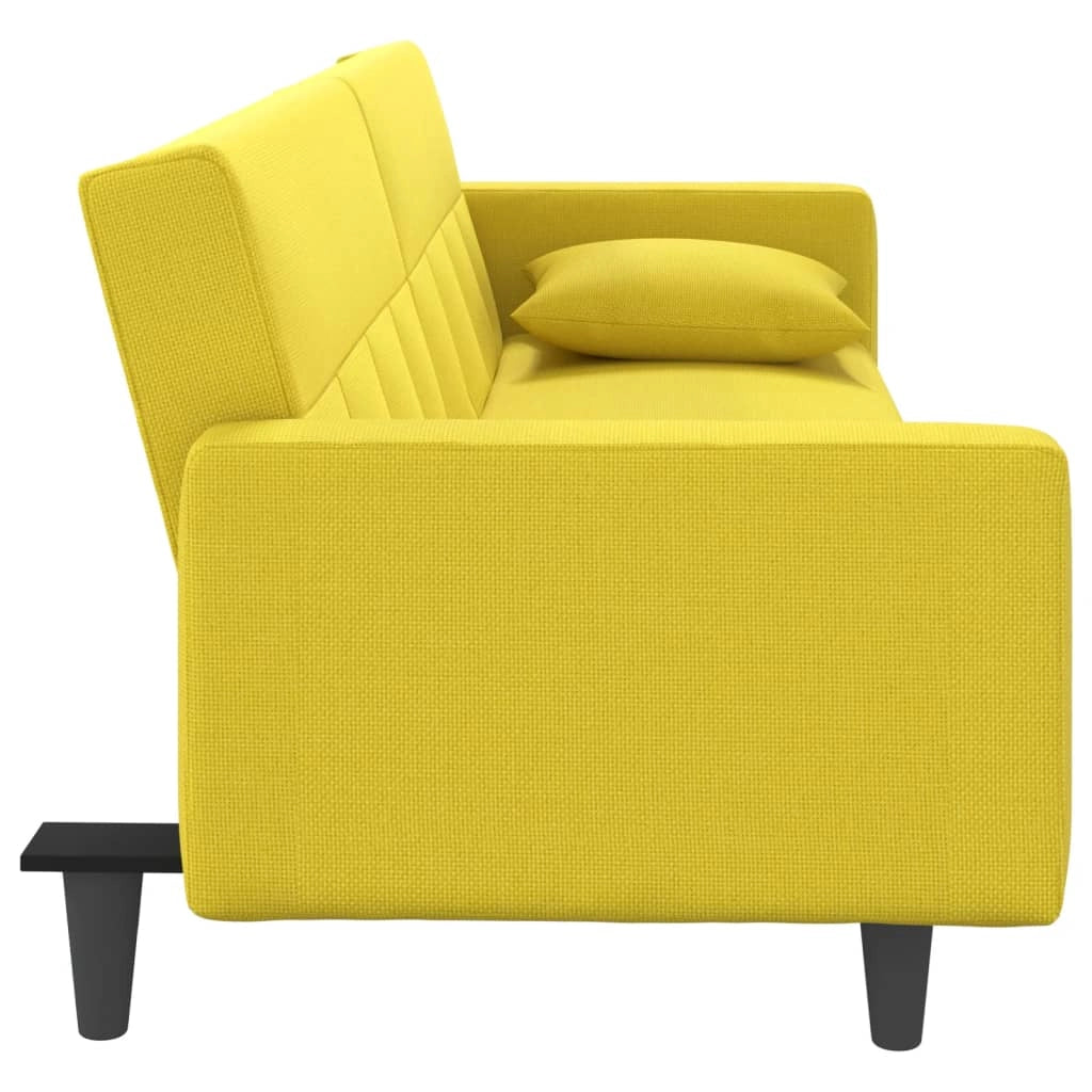 Divano letto con cuscini in tessuto giallo chiaro 02_0020406
