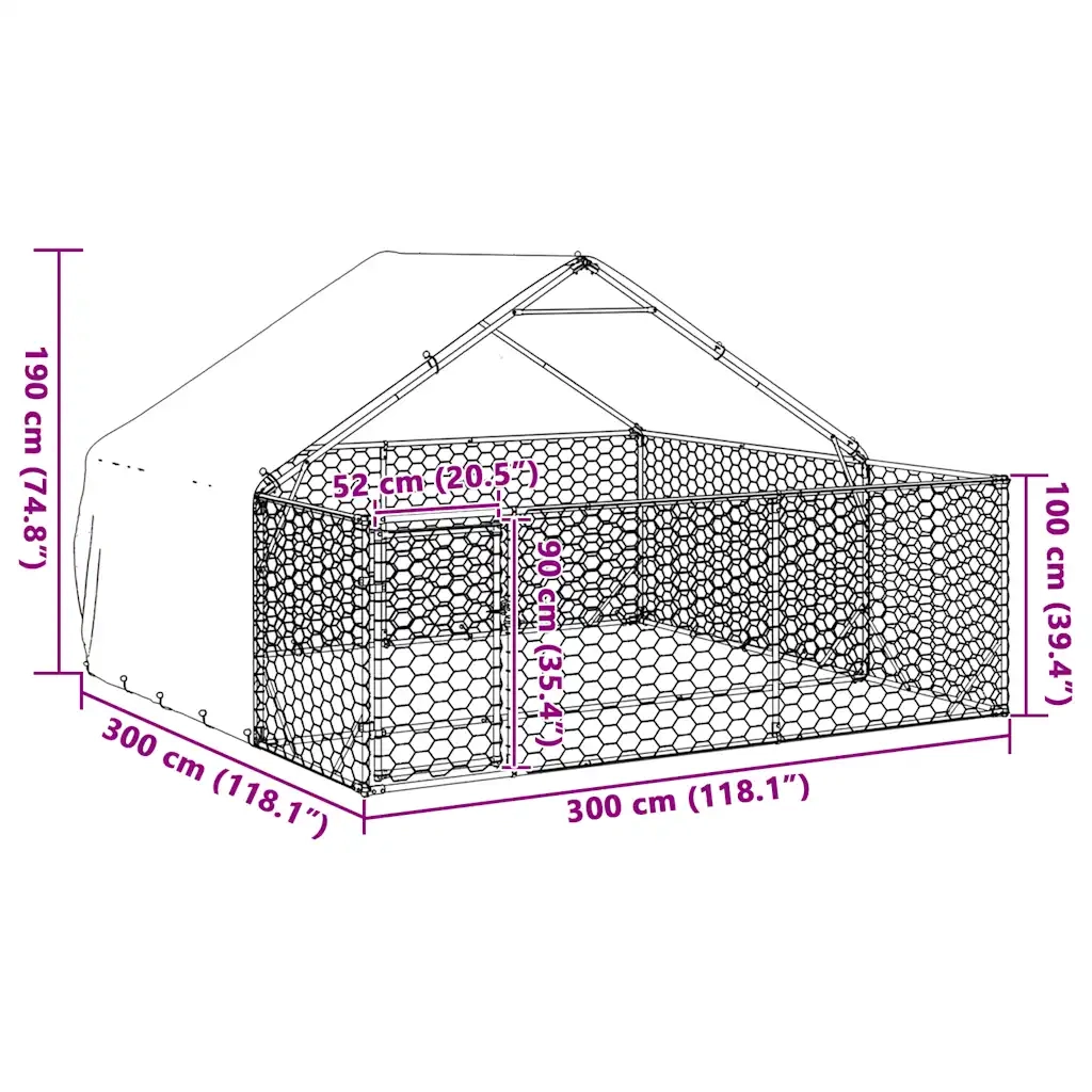 Cuccia per Cani da Esterno con Recinto 3x3x1,9m Acciaio Zincato