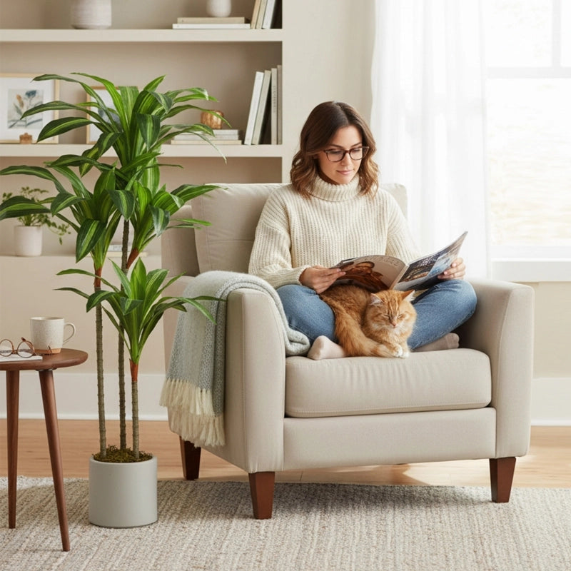 Albero artificiale Dracaena 120 cm con rami flessibili e vaso bianco per casa e ufficio