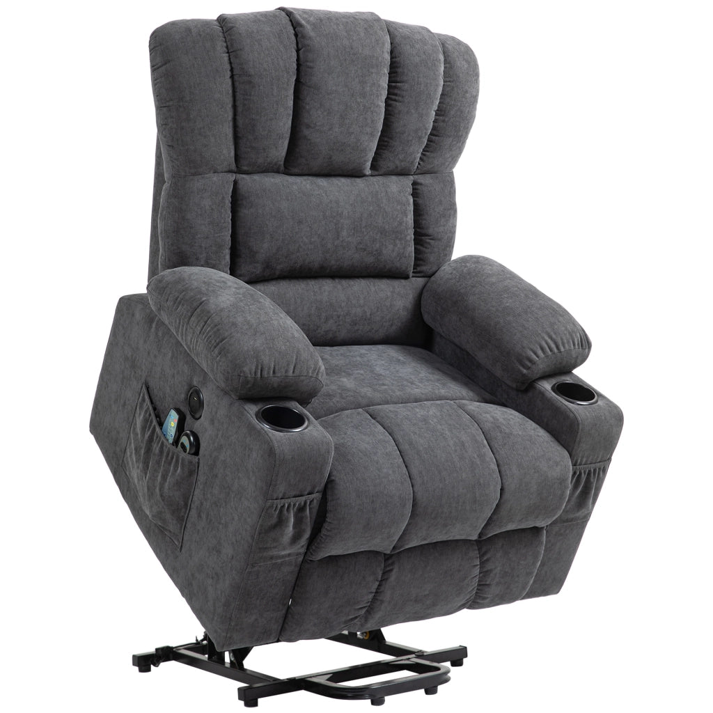 Poltrona relax elettrica alzapersona con massaggio riscaldamento e portabicchieri ¨C Xylo ¨C Grigio scuro