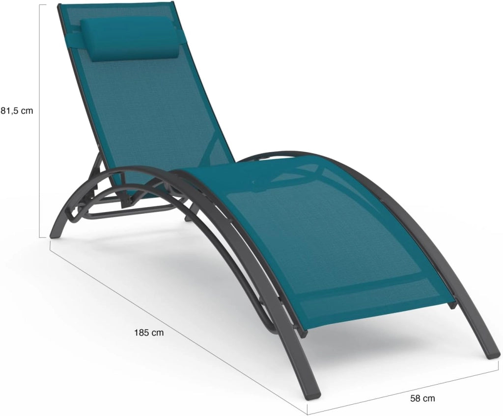 Set di 2 lettini da Giardino reclinabili in Acciaio HAVANE in Tela Blu Anatra con Cuscini