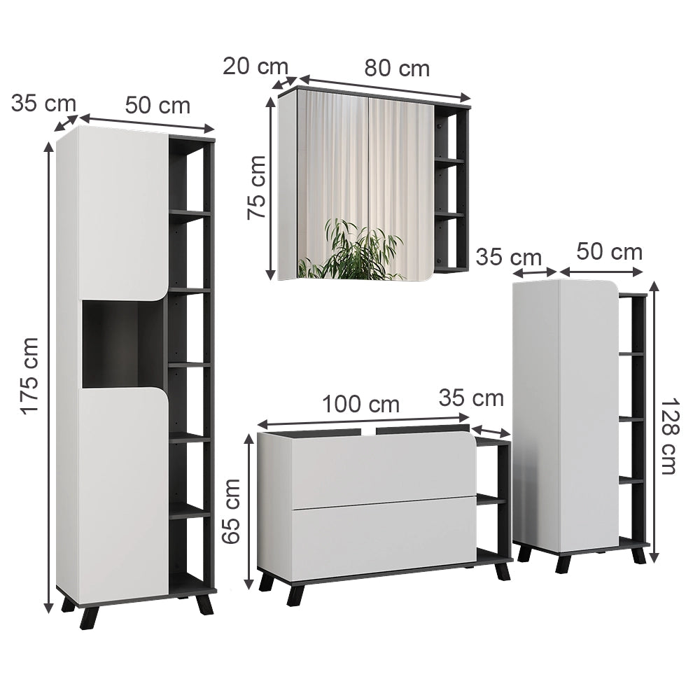 Vicco Set di mobili da bagno Antracite/bianco 4 parti