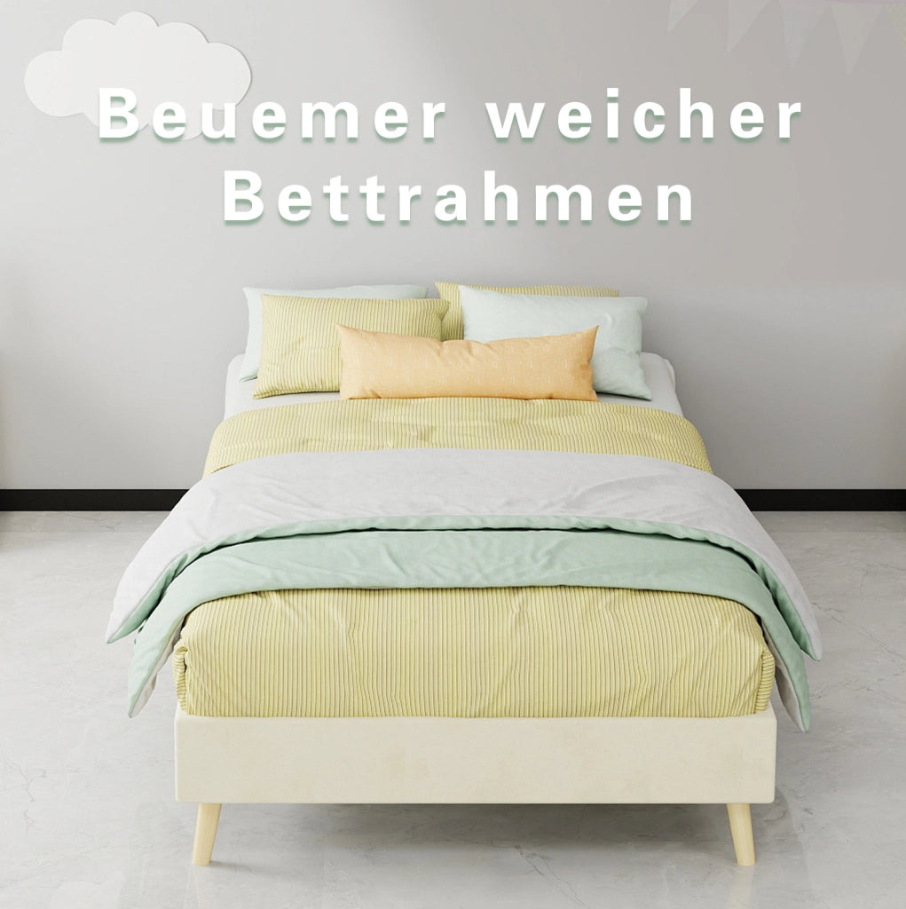 Letto singolo 90x200 cm beige in tessuto e metallo