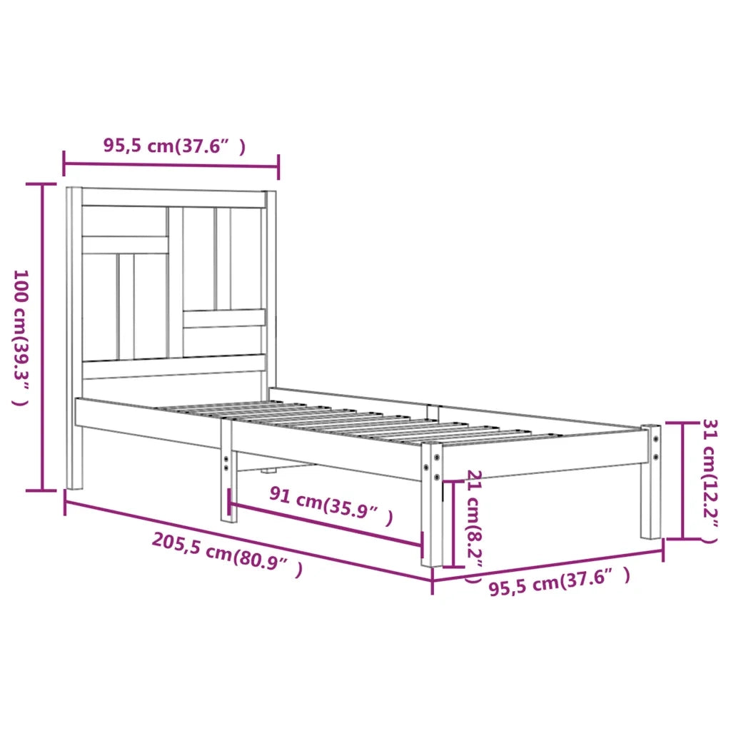 Giroletto senza Materasso-Struttura Letto 90x200 cm in Legno Massello di Pino 242412