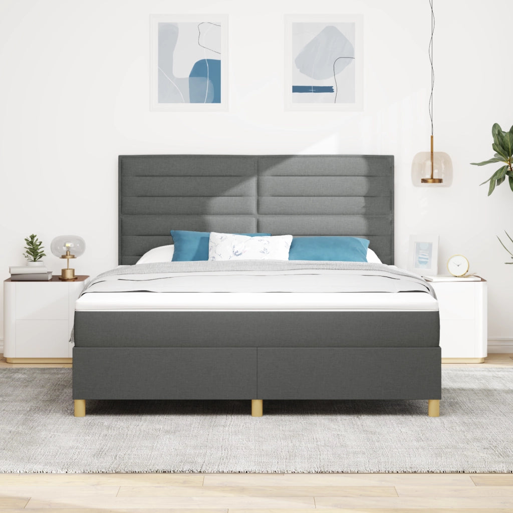 Letto Box Spring con Materasso Grigio Scuro Super King in Tessuto