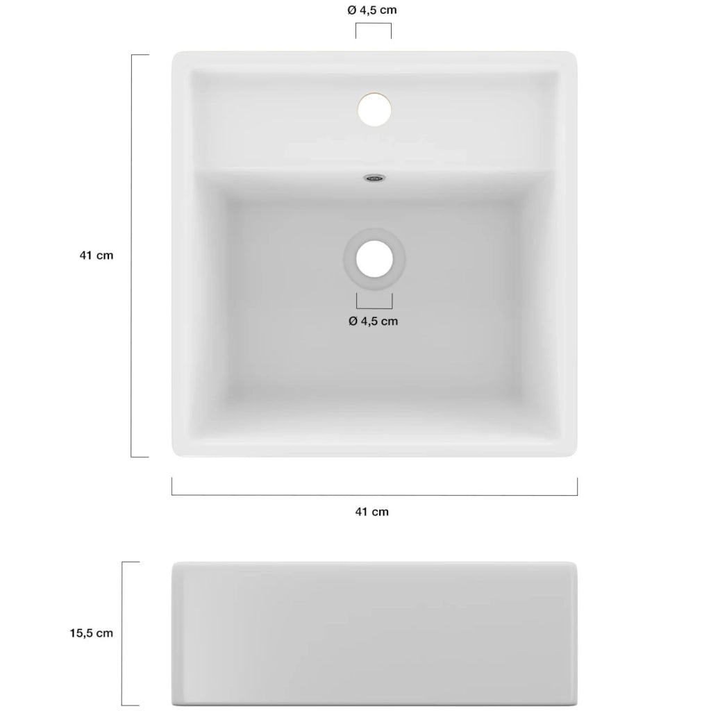 IDMarket - Lavabo quadrato in ceramica bianca L. 41 x L. 41 x H. 15,5 cm
