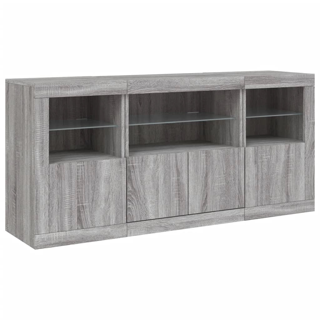 Buffet credenza cassettiera armadio mobile contenitore organizer per cucina soggiorno salotto con luci LED Sonoma 142,5 x 37 x 67 cm grigio 02_0030053