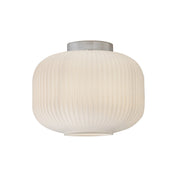 Plafoniera da Soffitto Rigadin in Cromo e Vetro Bianco Satinato E27 IP20, Design Geometrico Plissé Elegante - Rossini Group