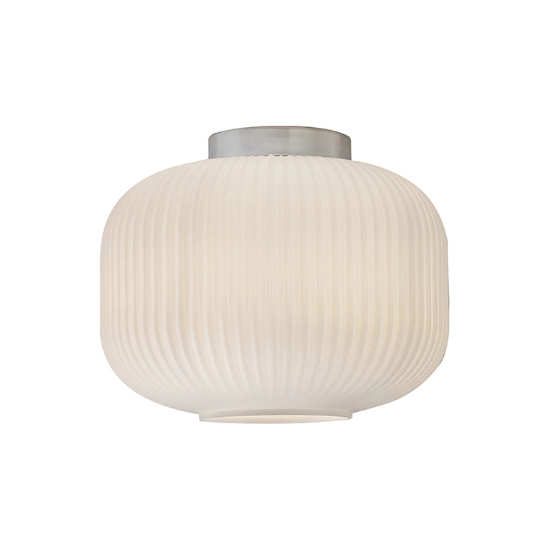 Plafoniera da Soffitto Rigadin in Cromo e Vetro Bianco Satinato E27 IP20, Design Geometrico Plissé Elegante - Rossini Group