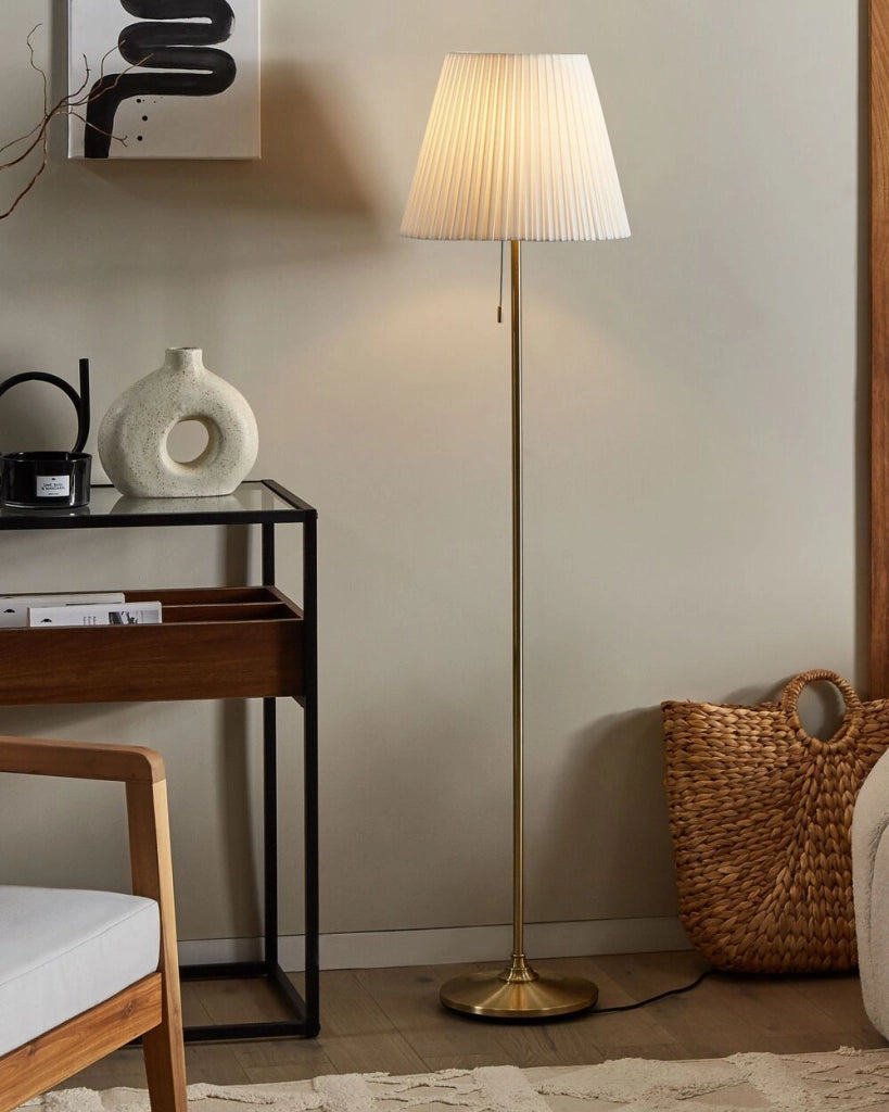Lampada da terra Ottone Bianco Poliestere Ferro 148 cm Impero Paralume Luce Camera da letto Soggiorno Retro Classico