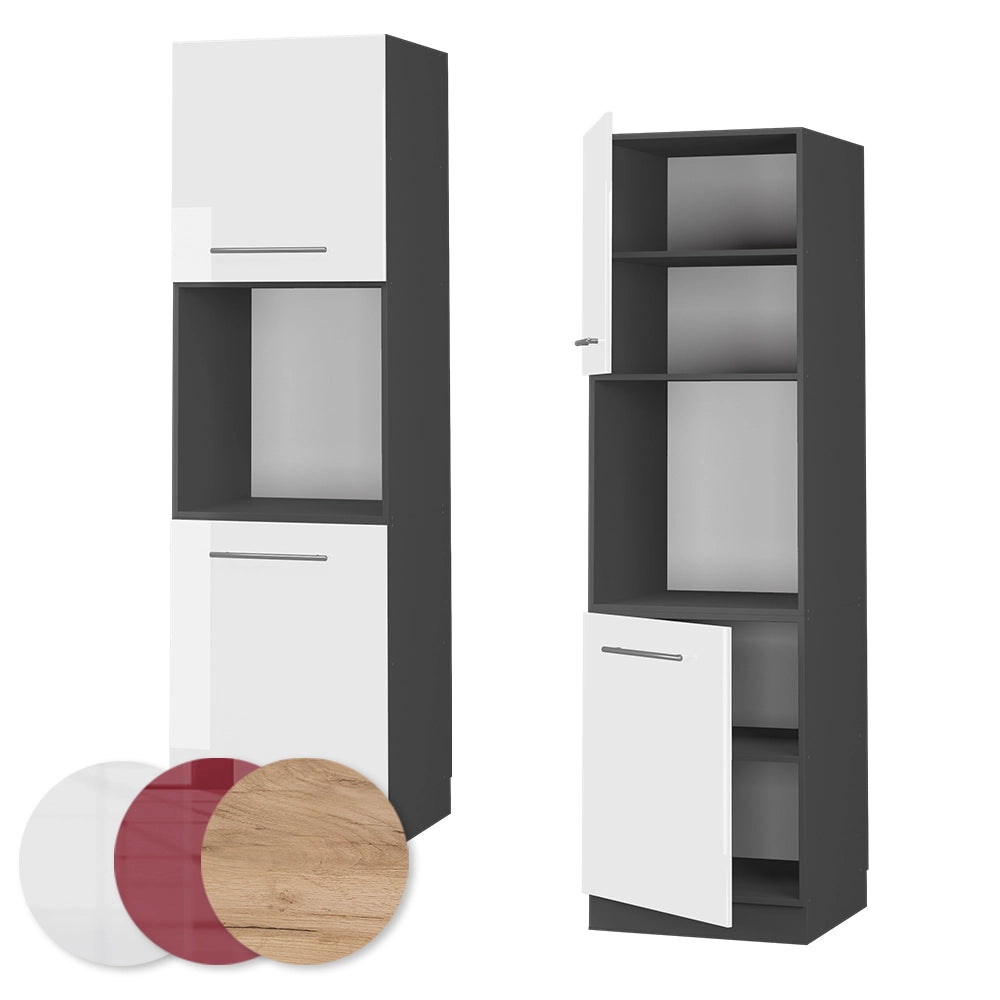 Mobile per forno da incasso Fame-Line Bianco lucido/Antracite 60 cm aperto Vicco