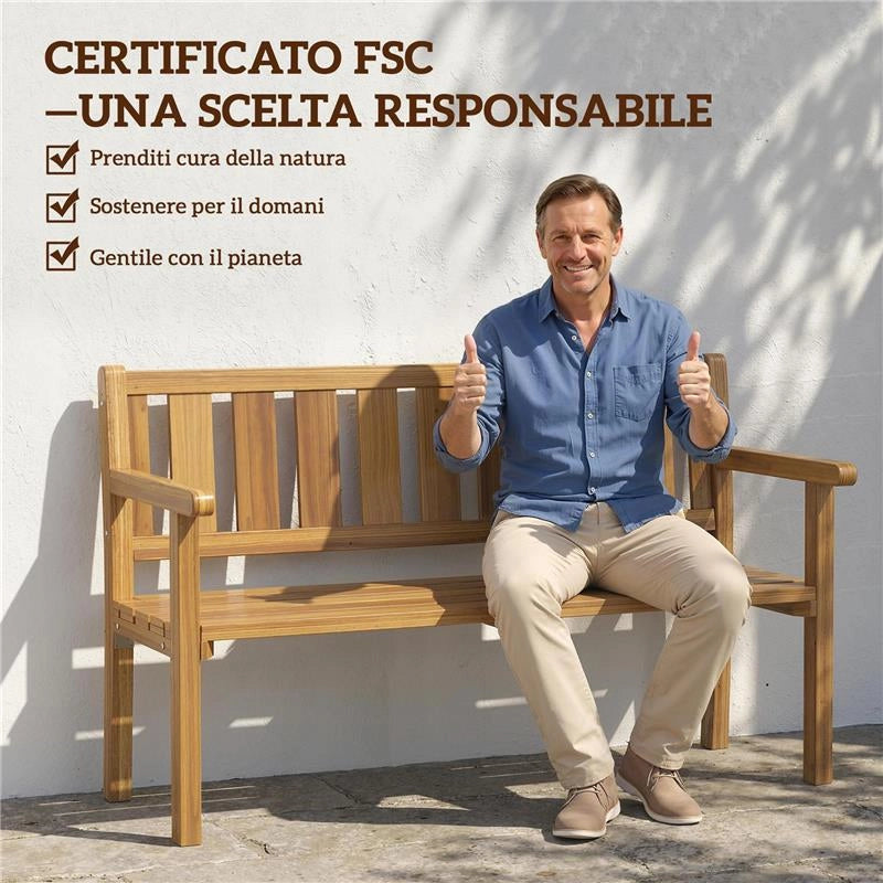 PANCHINA DA GIARDINO DA 2 POSTI LEGNO DI ABETE A DOGHE, 150X57X93 CM, COLOR TEAK