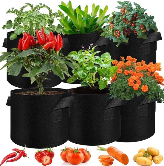 Set di contenitori per semina portatili - Facili da spostare - Set da 6 - Nero - Materiale eco-sostenibile - 50 x 30 cm