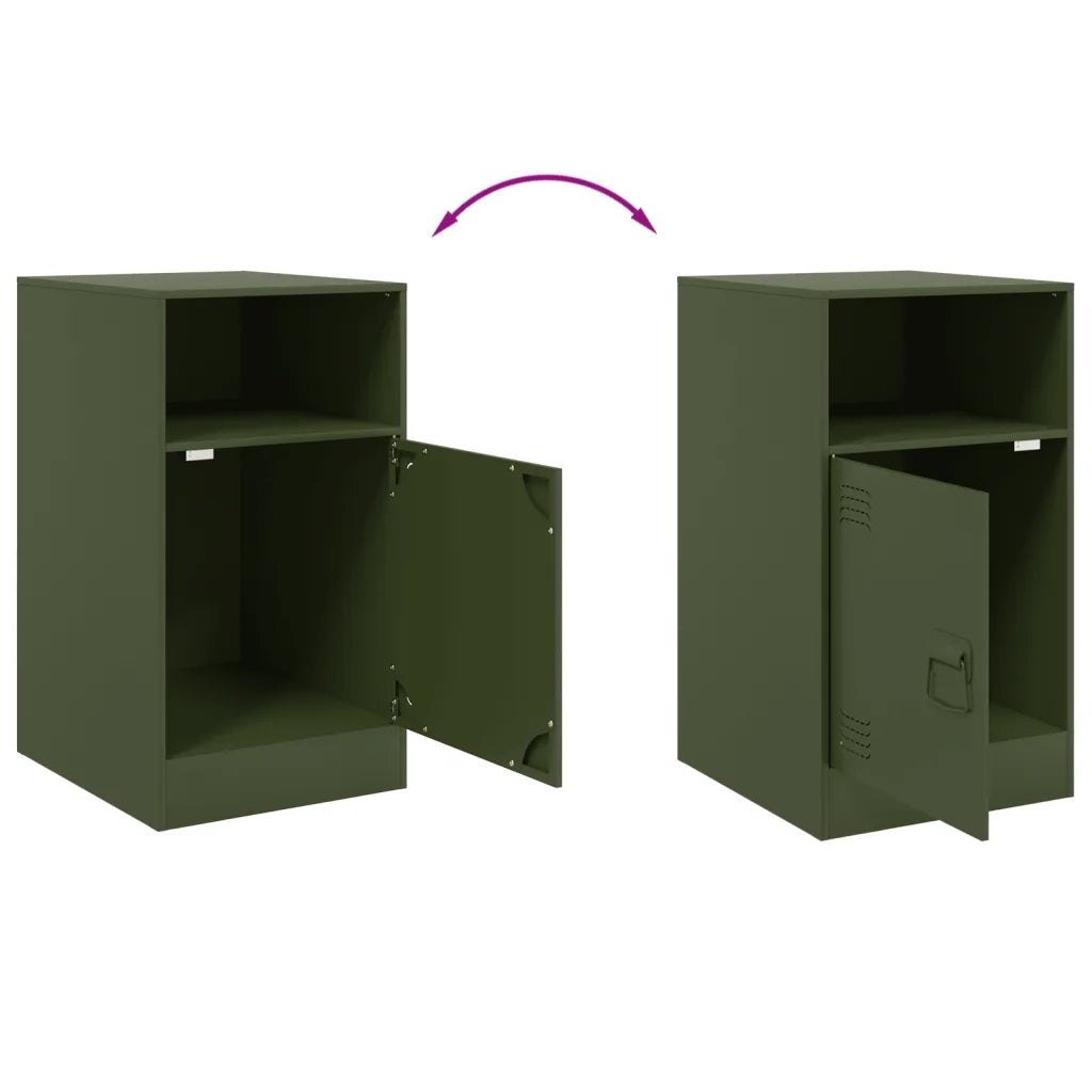 Set di 2 Comodini | Armadio da Notte | Mobiletto da notte Verde Oliva 34,5x39x62 cm in Acciaio