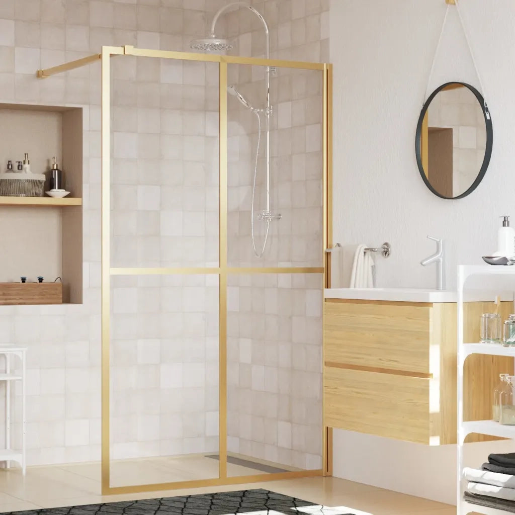 Parete per Doccia Walk-in Vetro Trasparente ESG 140x195 cm Oro CFW4152061