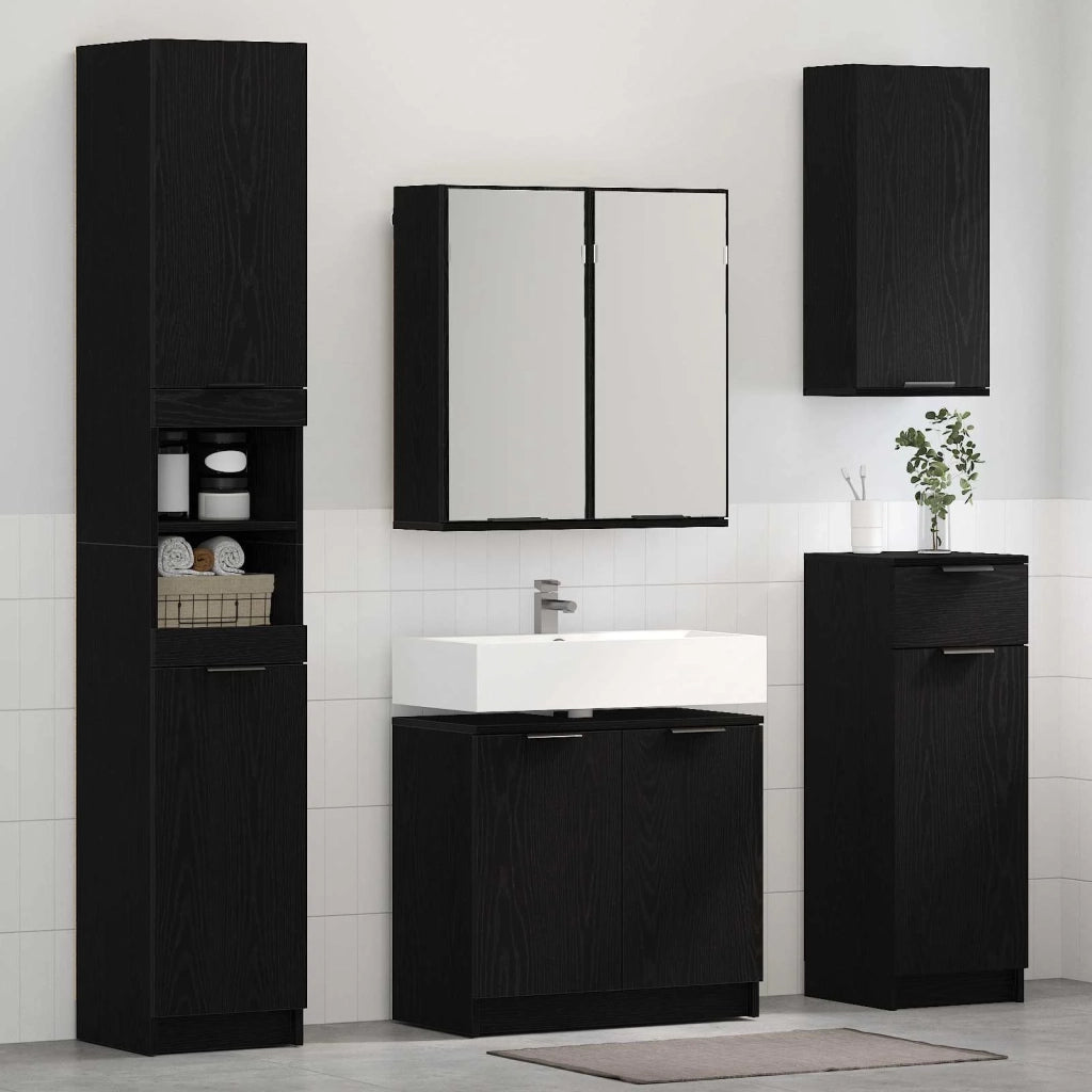 Set di mobili per il bagno 3 pcs Rovere Nero Legno multistrato