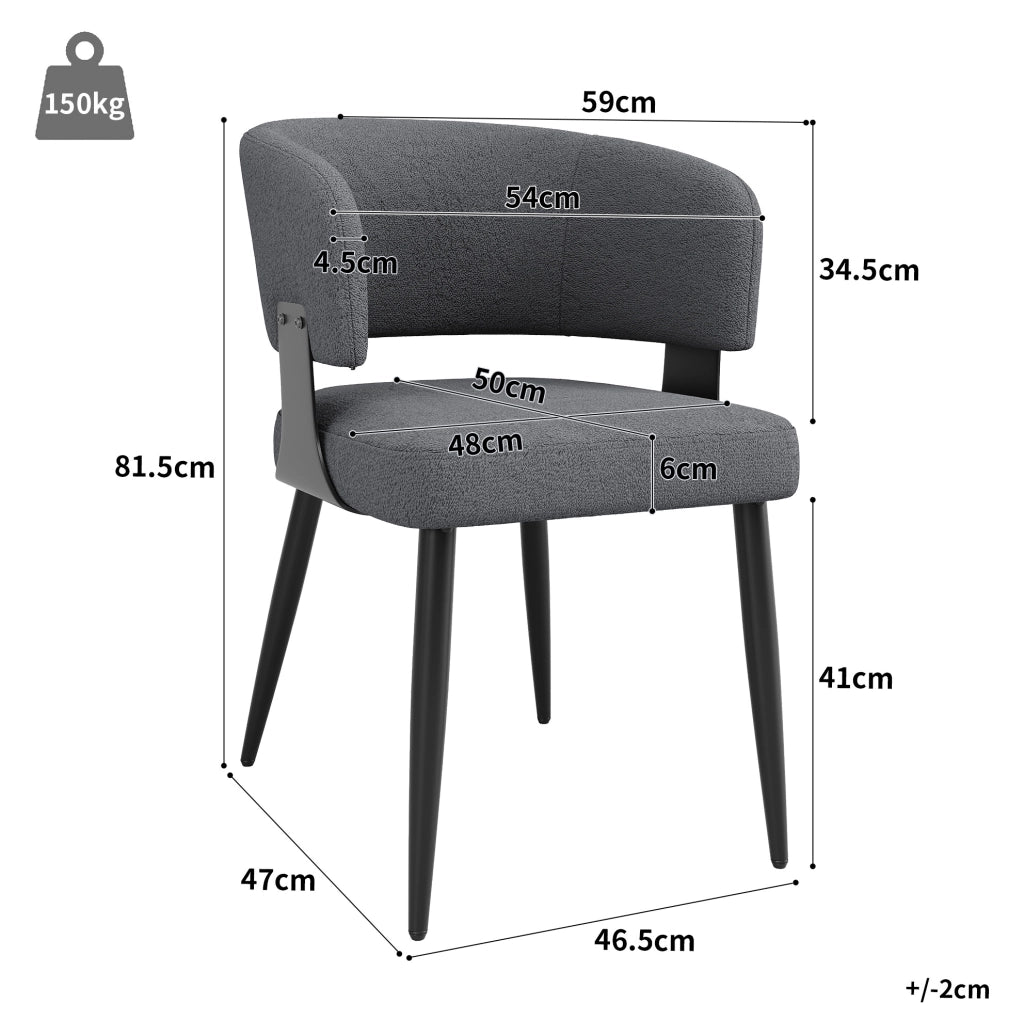 Sedia da pranzo 59x46.5x81.5 cm ergonomica in flanella e metallo grigio