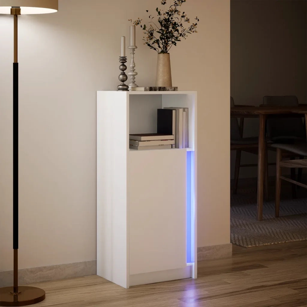 Credenza con LED-Buffet-Armadio da cucina Bianca 42,5x34x100 cm in Legno Multistrato