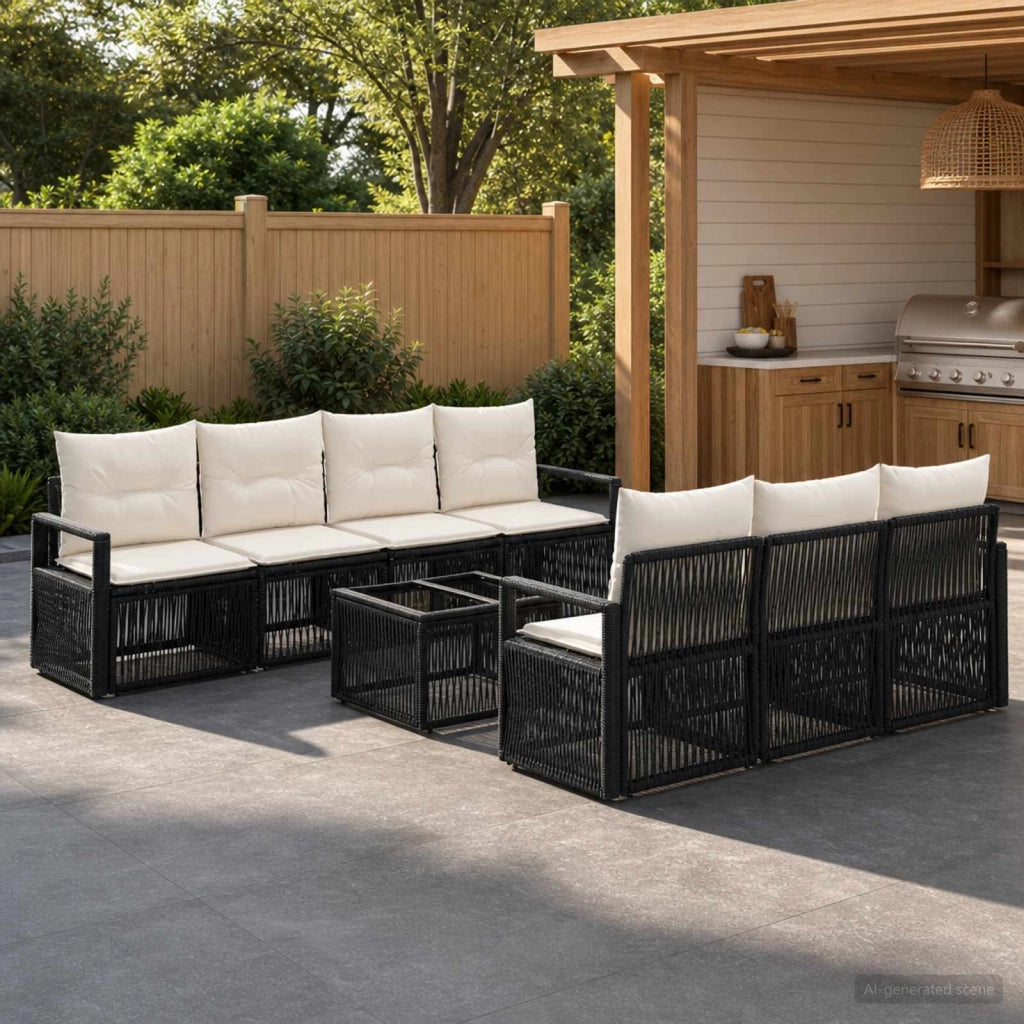 Set Divano da Giardino 8 pz Nero polyrattan 3435649