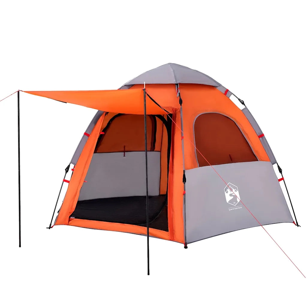 Tenda Campeggio Cabina 4 Pers. Grigio Arancione Rilascio Rapido