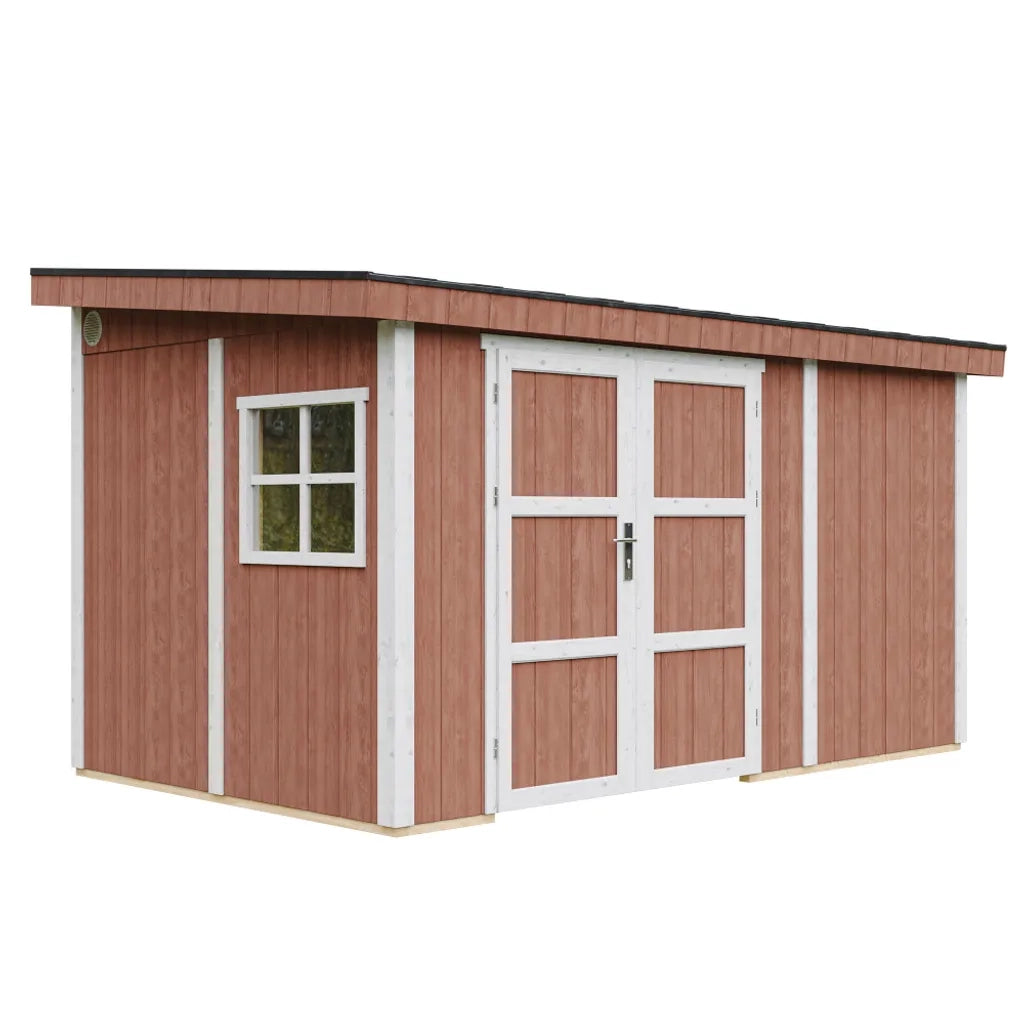 Casetta da giardino di qualit?  PREMIUM 8,68 m?² - H231x248x412 cm - Senza pavimento e parete laterale - Timbela M939B-REDWOOD RED