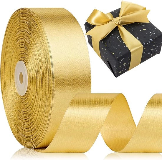 Decorazione di festa in seta dorata, 44 metri, laccio decorativo dorato per regali, 20 mm, per decorazioni di compleanno, regali e matrimoni.