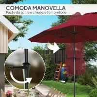 Ombrellone Doppio con Prese d'Aria e Manovella, in Metallo e Poliestere, 4x2.2x2.34 m, Nero e Rosso
