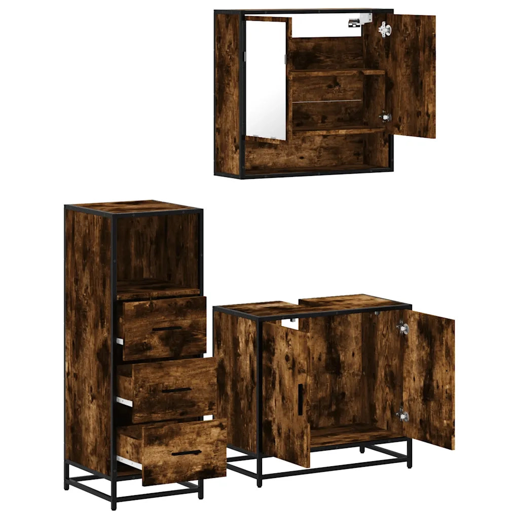 vidaXL Set Mobili da Bagno 3 pz Rovere Fumo in Legno Multistrato