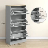Scarpiera per 18 paia, con 3 cassetti a ribalta e ripiani regolabili, 60x23,5x115cm, Grigio