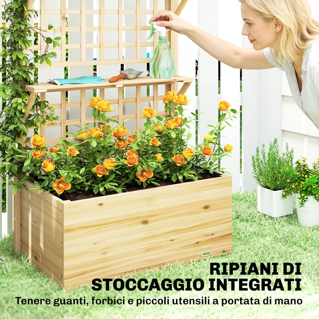 Fioriera Rialzata con Tetto e Mensole ¨C zephmum ¨C Legno Naturale 76x43.5x177 cm