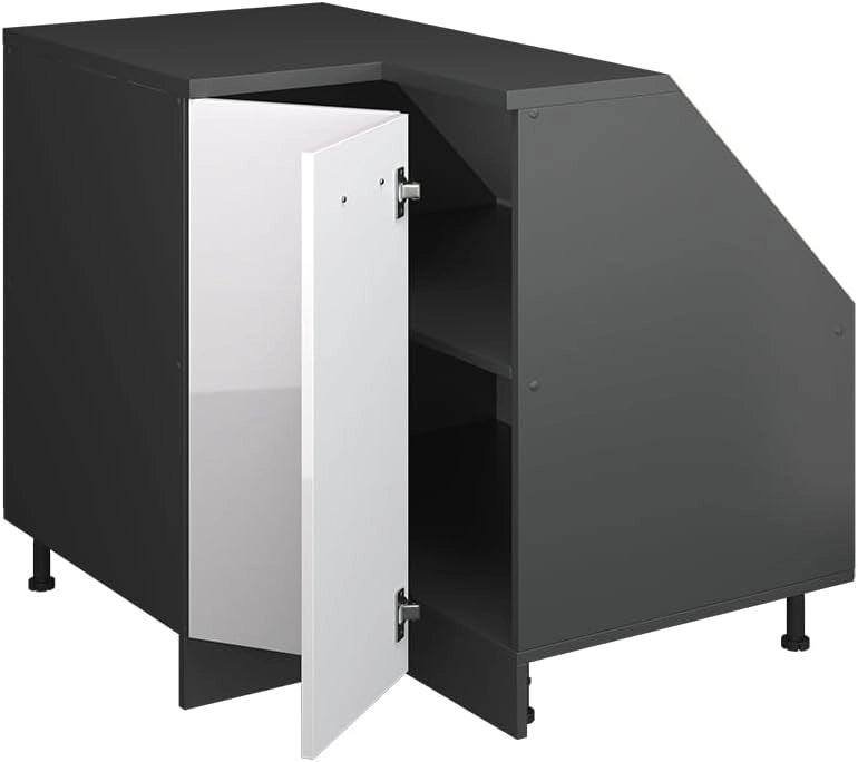 Mobile sottotetto Mobile angolare Rion, Bianco lucido, 75.6 x 81.6 cm con 1 porta, carcassa dell’armadio profondità 60 cm, adatto per il salvaspazio sotto tetti spioventi