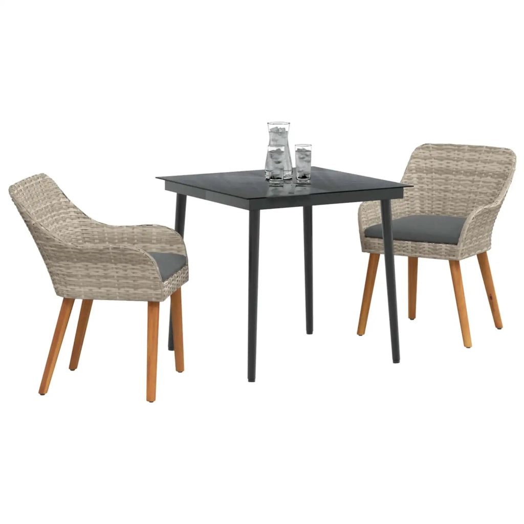 Set da Pranzo per Giardino 3 pz | Set Salotto da Giardino Grigio chiaro polyrattan